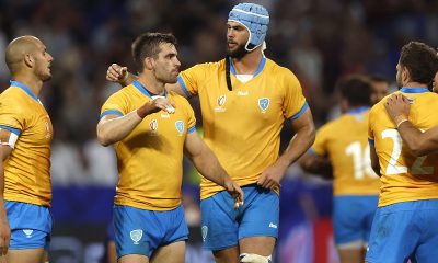 Uruguay's players celebrate their win