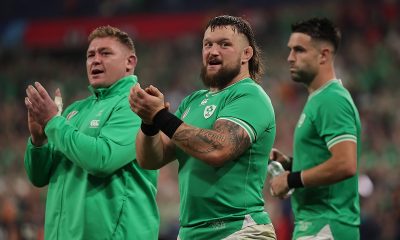 Ireland's Tadhg Furlong (L), Andrew Porter, and Conor Murray (R)