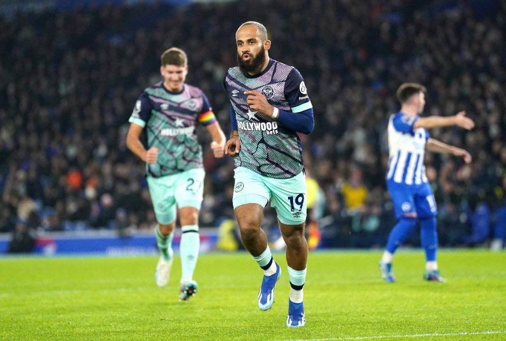 Bryan Mbeumo of Brentford celebrates against Brighton