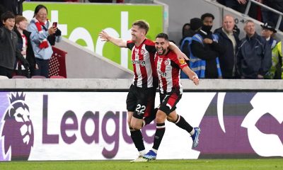 Nathan Collins and Neal Maupay of Brentford