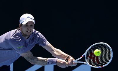 epa11822813 Alexander Bublik of Kazakhstan in action against Francisco Cerundolo of Argentina during the Men's round 1 match during the Australian Open tennis tournament in Melbourne, Australia, 14 January 2025. EPA/ROLEX DELA PENA