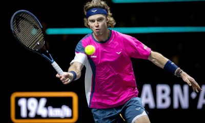 epa11878793 Andrey Rublev of Russia in action during his match against Fabian Marozsan of Hungary at the Rotterdam Open tennis tournament in Rotterdam, the Netherlands, 06 February 2025. EPA/SANDER KONING