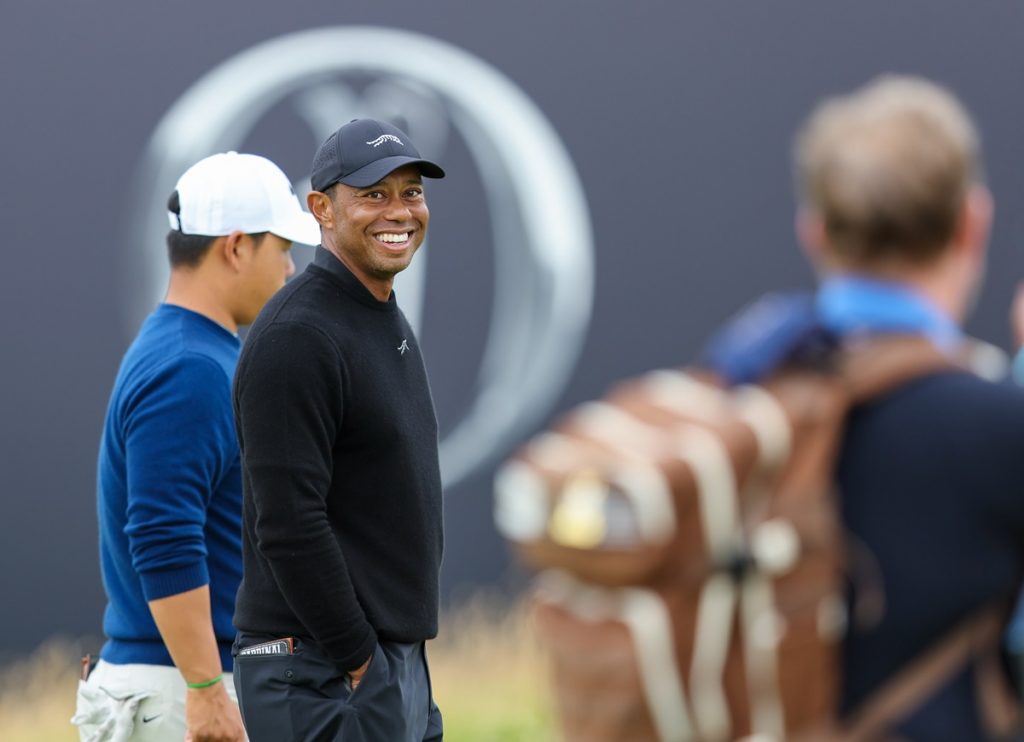 epa11483226 Tiger Woods of the USA during a practice round for the Open Golf Championships 2024 at the Royal Troon Golf Club, Troon, Britain, 17 July 2024. The Open will run from 18 to 21 July. EPA/ROBERT PERRY