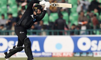 epa11886194 New Zealand's Devon Conway plays a shot during the second ODI cricket match against New Zealand in Lahore, Pakistan, 10 February 2025. EPA/RAHAT DAR