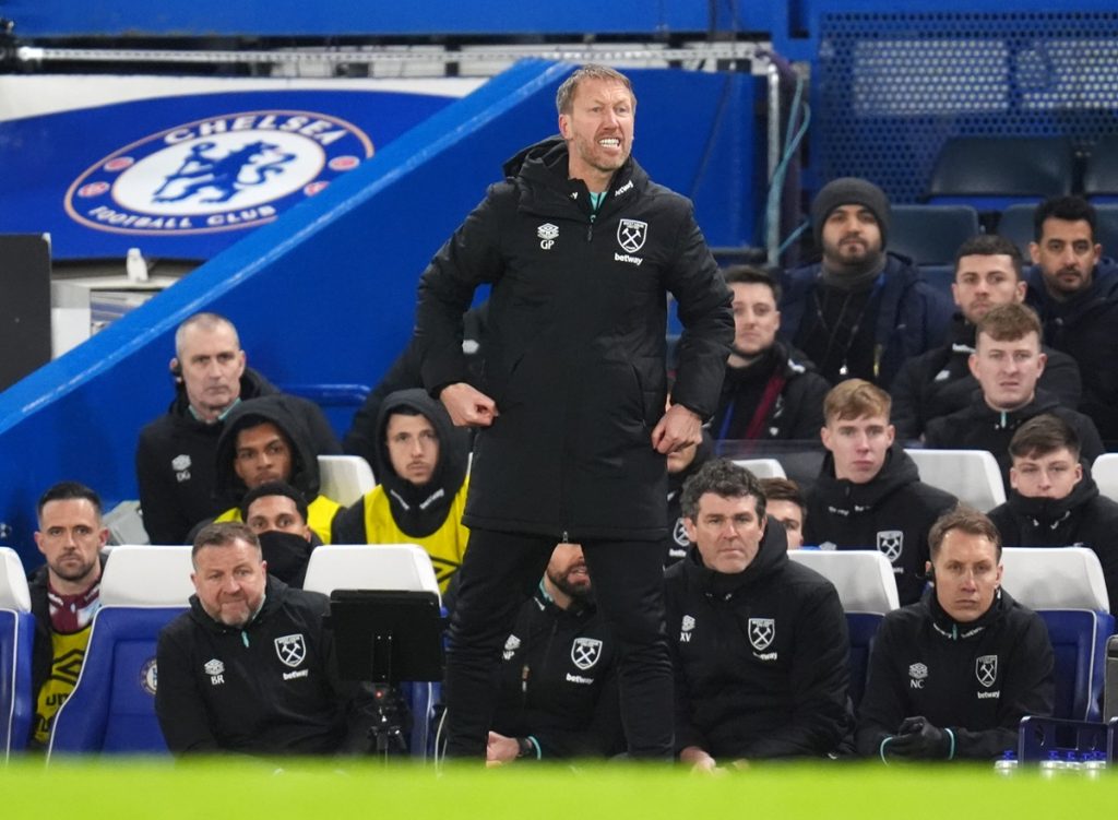 West Ham United manager Graham Potter during the Premier League match at Stamford Bridge, London. Picture date: Monday February 3, 2025.