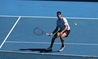 epa11843699 Lorenzo Sonego of Italy in action during a quarterfinal match of the Australian Open against Ben Shelton of USA at Melbourne Park in Melbourne, Australia, 22 January 2025. EPA/JAMES ROSS AUSTRALIA AND NEW ZEALAND OUT