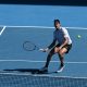 epa11843699 Lorenzo Sonego of Italy in action during a quarterfinal match of the Australian Open against Ben Shelton of USA at Melbourne Park in Melbourne, Australia, 22 January 2025. EPA/JAMES ROSS AUSTRALIA AND NEW ZEALAND OUT