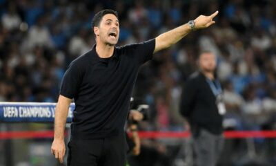Arsenal manager Mikel Arteta gestures on the touchline during the UEFA Champions League, league phase match at the Stadio Diego Armando Maradona, Naples, Italy.