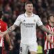 epa10423963 Real Madrid's Toni Kroos celebrates after scoring the 0-2 goal during the Spanish LaLiga soccer match between Athletic Club and Real Madrid, in Bilbao, northern Spain, 22 January 2023. EPA/Miguel Tona