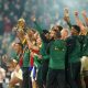 South Africa players celebrate with The Webb Ellis Cup