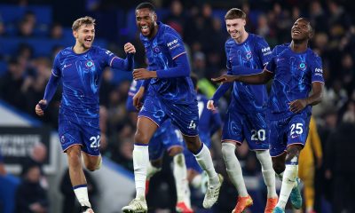 epa11840336 Chelsea’s Tosin Adarabioyo (2-L) celebrates with teammates after scoring the 1-0 goal during the English Premier League match between Chelsea FC and Wolverhampton Wanderers in London, Britain, 20 January 2025. EPA/ANDY RAIN EDITORIAL USE ONLY. No use with unauthorized audio, video, data, fixture lists, club/league logos, 'live' services or NFTs.