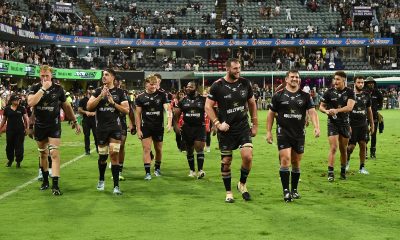 Sharks celebrates victory after the United Rugby Championship 2024/25 match between Hollywoodbets Sharks and Vodacom Bulls at Hollywoodbets Kings Park Stadium in Durban on the 21st of December 2024