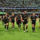 Sharks celebrates victory after the United Rugby Championship 2024/25 match between Hollywoodbets Sharks and Vodacom Bulls at Hollywoodbets Kings Park Stadium in Durban on the 21st of December 2024