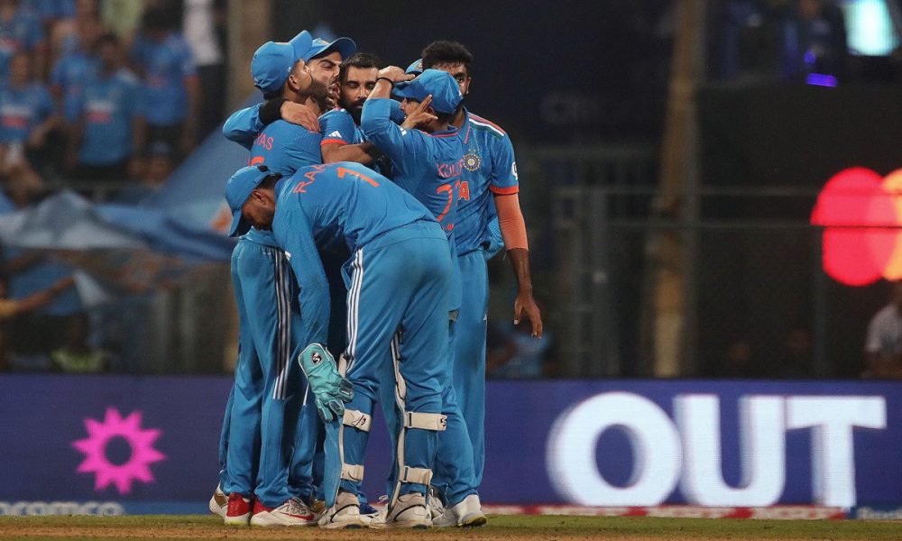 Mandatory Credit: Photo by Pankaj Nangia/Shutterstock (14208100fj) India's Mohammed Shami celebrates the wicket of New Zealand's Daryl Mitchell India v New Zealand, ICC Men's Cricket World Cup, Semi