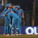 Mandatory Credit: Photo by Pankaj Nangia/Shutterstock (14208100fj) India's Mohammed Shami celebrates the wicket of New Zealand's Daryl Mitchell India v New Zealand, ICC Men's Cricket World Cup, Semi