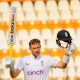 epa11650376 England's Joe Root celebrates his century during the third day of the first Test between Pakistan and England at Multan Cricket Stadium in Multan, Pakistan, 09 October 2024.