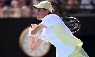 epa11837746 Jannik Sinner of Italy in action during his round 4 match against Holger Rune of Denmark during the 2025 Australian Open at Melbourne Park in Melbourne,