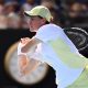 epa11837746 Jannik Sinner of Italy in action during his round 4 match against Holger Rune of Denmark during the 2025 Australian Open at Melbourne Park in Melbourne,