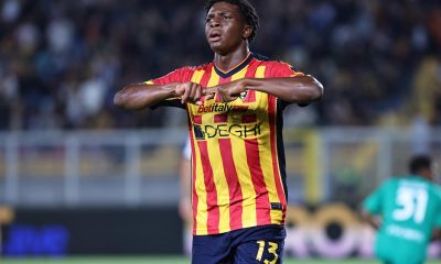 epa11618222 US Lecce's Patrick Dorgu celebrates after scoring the 1-0 goal during the Italian Serie A soccer match between US Lecce and Parma Calcio, in Lecce, Italy, 21 September 2024. EPA/ABBONDANZA SCURO LEZZI