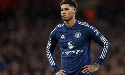 epa11757734 Marcus Rashford of Manchester United looks on during the English Premier League soccer match between Arsenal FC and Manchester United, in London, Britain, 04 December 2024. EPA/NEIL HALL EDITORIAL USE ONLY. No use with unauthorized audio, video, data, fixture lists, club/league logos, 'live' services or NFTs. Online in-match use limited to 120 images, no video emulation. No use in betting, games or single club/league/player publications.