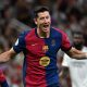 epa11820784 Robert Lewandowski of Barcelona celebrates scoring the 1-2 goal during the final of the Spanish Super Cup, the Supercopa de Espana, between Real Madrid and FC Barcleona in Jeddah, Saudi Arabia,