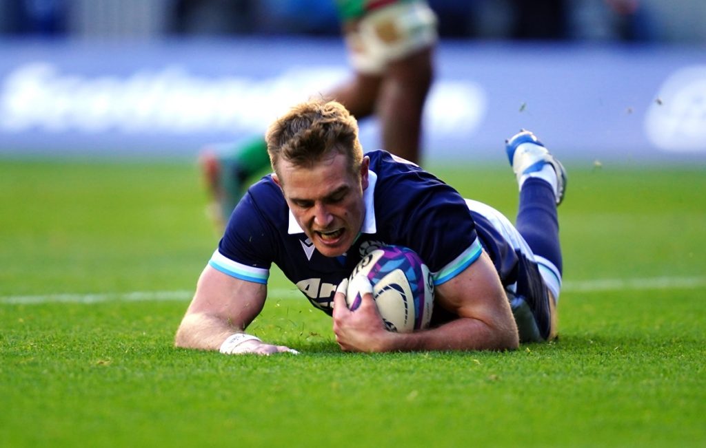 File photo dated 16-11-2024 of Scotland's Stafford McDowall scores his side's second try of the game. Stafford McDowall will captain Scotland A on Saturday - six days after leading the senior side to victory against Portugal. Issue date: Monday November 18, 2024.