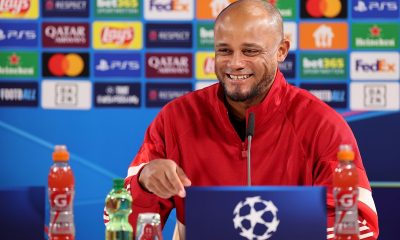 epa11703020 Head coach Vincent Kompany of Munich attends a press conference in Munich, Germany, 05 November 2024. Bayern Munich will face Benfica in a UEFA Champions League match on 06 November in Munich. EPA/ANNA SZILAGYI