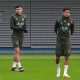 Manchester City's Vitor Reis (left) and Vitor Reis during a training session at the City Football Academy, Manchester