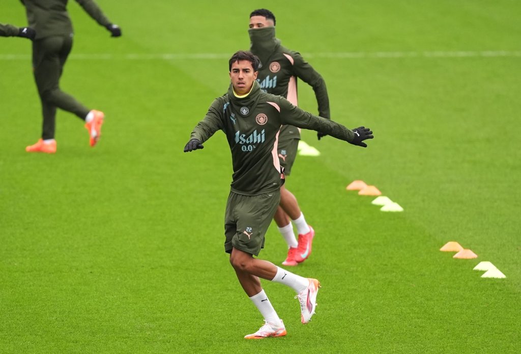 Manchester City's Vitor Reis during a training session at the City Football Academy, Manchester.