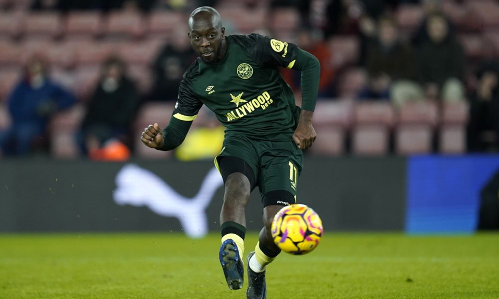 Brentford's Yoane Wissa scores their side's fifth goal of the game during the Premier League match at St Mary's Stadium, Southampton.