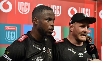 Aphelele Fassi of the Sharks and Vincent Koch of the Sharks during the United Rugby Championship 2024/25 match