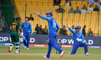 epa11912809 Afghanistan's wicket keeper appeal during the ICC Champions Trophy cricket match between South Africa and Afghanistan at National stadium in Karachi, Pakistan, 21 February 2025. EPA/SHAZAIB AKBER