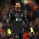 epa11852613 Alisson Becker of Liverpool looks on during the English Premier League match between Liverpool FC and Ipswich Town, in Liverpool, Britain, 25 January 2025. EPA/ADAM VAUGHAN EDITORIAL USE ONLY. No use with unauthorized audio, video, data, fixture lists, club/league logos, 'live' services or NFTs. Online in-match use limited to 120 images, no video emulation. No use in betting, games or single club/league/player publications.