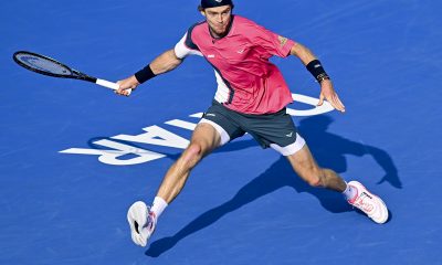 epa11910090 Andrey Rublev of Russia in action during the quarterfinal match against Alex De Minaur of Australia at the ATP Qatar Open tennis tournament in Doha, Qatar, 20 February 2025. EPA/NOUSHAD THEKKAYIL