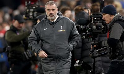 epa11879805 Tottenham's manager Ange Postecoglou walks on the pitch after losing the EFL Cup semi-final 2nd leg match between Liverpool FC and Tottenham Hotspur, in Liverpool, Britain, 06 February 2025. EPA/ADAM VAUGHAN