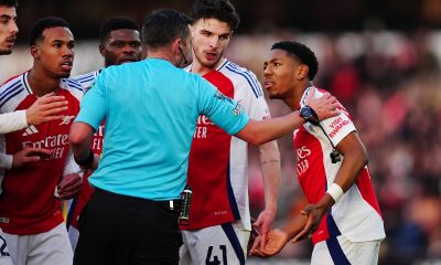 File photo dated 25-01-2025 of Arsenal's Myles Lewis-Skelly being shown a red card by referee Michael Oliver. Arsenal have been fined £65,000 by the Football Association after their players confronted referee Michael Oliver in the 1-0 victory over Wolves last month. Issue date: Monday February 17, 2025.