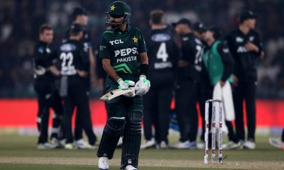 epa11882984 Pakistan's Babar Azam walks back to the pavilion after his dismissal during the tri-nation series first one-day international cricket match between Pakistan and New Zealand at the Gaddafi Stadium, in Lahore, Pakistan, 08 February 2025. EPA/RAHAT DAR