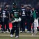 epa11882984 Pakistan's Babar Azam walks back to the pavilion after his dismissal during the tri-nation series first one-day international cricket match between Pakistan and New Zealand at the Gaddafi Stadium, in Lahore, Pakistan, 08 February 2025. EPA/RAHAT DAR