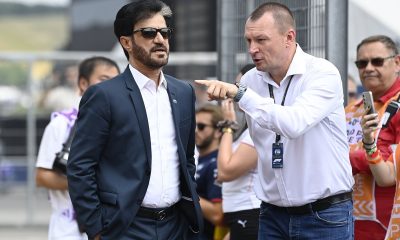 epa11490134 Mohammed Ahmad Sultan Ben Sulayem, President of the FIA (L) and Zoltan Szujo, President of the Hungarian Autosport Federation (MNASz) during the Driver's Parade prior to the Formula One Hungarian Grand Prix at the Hungaroring circuit, in Mogyorod, near Budapest, 21 July 2024. EPA/Tamas Kovacs HUNGARY OUT