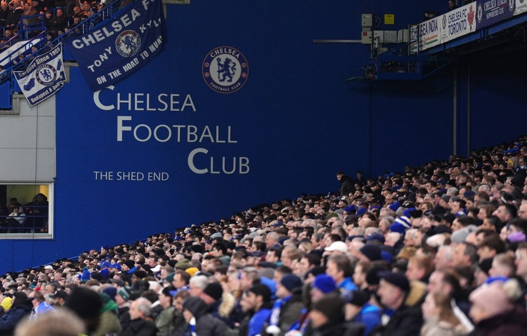 Chelsea fans during the Premier League match at Stamford Bridge, London. Picture date: Monday January 20, 2025.