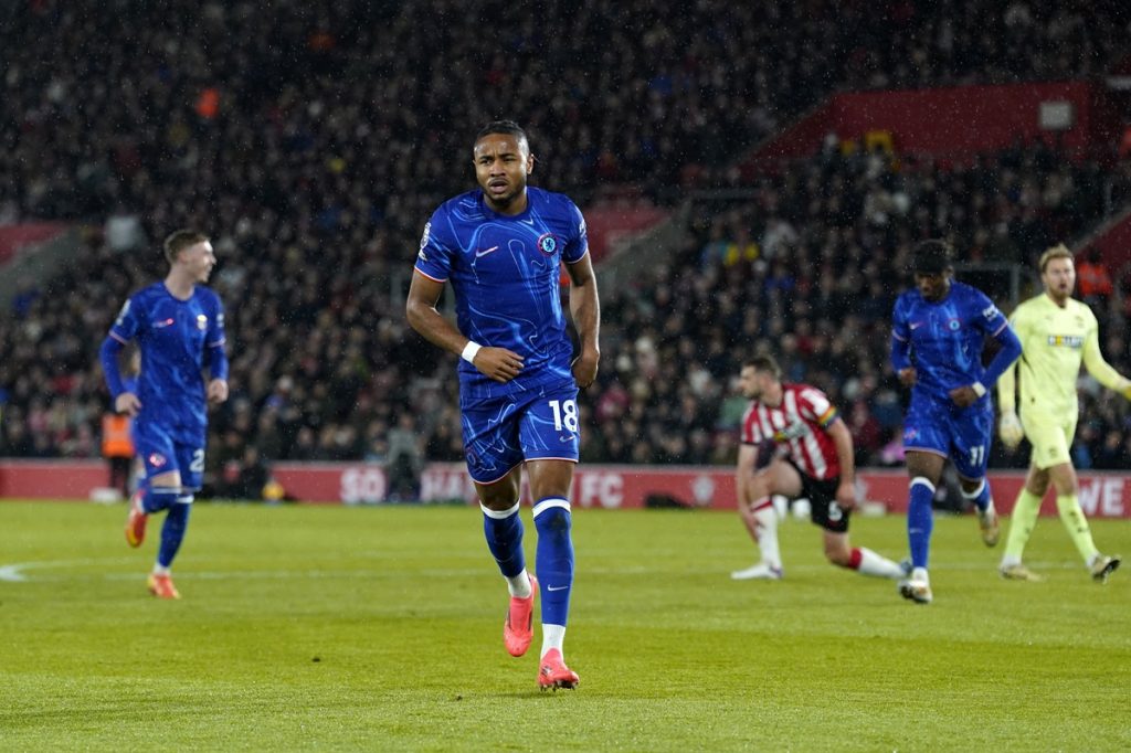 Chelsea's Christopher Nkunku celebrates scoring their side's second goal of the game during the Premier League match at St Mary's Stadium, Southampton. Picture date: Wednesday December 4, 2024.