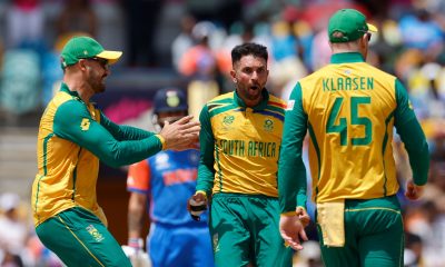 Mandatory Credit: Photo by Deepak Malik/Shutterstock (14562735r) South Africa Keshav Maharaj celebrates the wicket of India's Rishabh Pant during the ICC Men's T20 World Cup 2024 - Final match between South Africa and India held at the Kensington Oval, Bridgetown, Barbados on the 29th June, 2024. South Africa v India, ICC Men's T20 World Cup Final, Kensington Oval, Bridgetown, Barbados - 29 Jun 2024