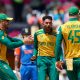 Mandatory Credit: Photo by Deepak Malik/Shutterstock (14562735r) South Africa Keshav Maharaj celebrates the wicket of India's Rishabh Pant during the ICC Men's T20 World Cup 2024 - Final match between South Africa and India held at the Kensington Oval, Bridgetown, Barbados on the 29th June, 2024. South Africa v India, ICC Men's T20 World Cup Final, Kensington Oval, Bridgetown, Barbados - 29 Jun 2024