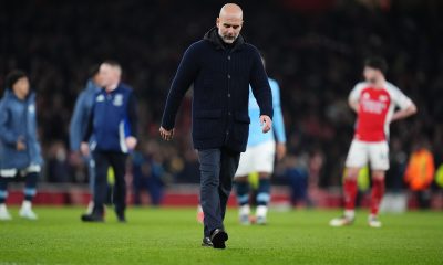 Manchester City manager Pep Guardiola stands dejected after the Premier League match at the Emirates Stadium, London. Picture date: Sunday February 2, 2025.