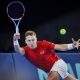 epa11866833 Hamad Medjedovic of Serbia in action during his singles match against Holger Rune of Denmark for the Davis Cup qualifiers tie between Denmark and Serbia, Copenhagen, Denmark, 31 January 2025. EPA/Liselotte Sabroe DENMARK OUT