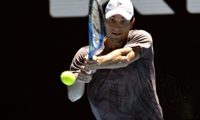 epa11827610 Miomir Kecmanovic of Serbia in action during his Men's Singles round 2 match against Hubert Hurkacz of Poland at the Australian Open tennis tournament in Melbourne, Australia, 16 January 2025. EPA/ROLEX DELA PENA