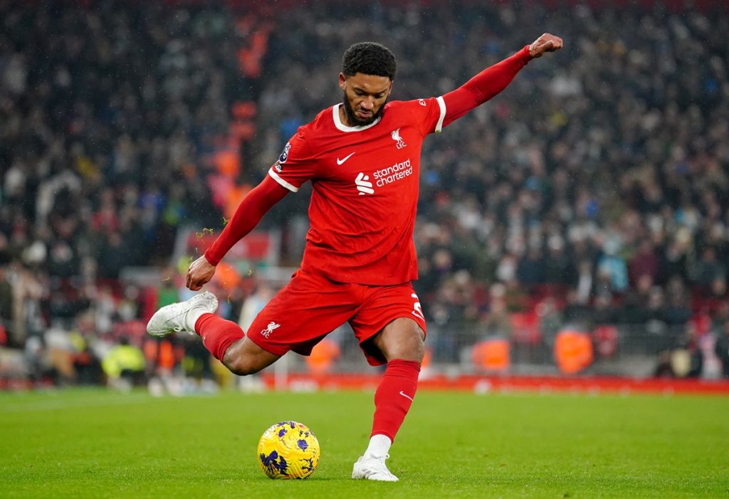 File photo dated 03-12-2023 of Joe Gomez, who insists Liverpool will not get giddy at the prospect of another potential quadruple tilt, but has acknowledged there is a fire in the squad to achieve this season. Issue date: Monday January 8, 2024.