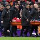 Manchester United's Lisandro Martinez leaves the pitch on a stretcher after going down injured during the Premier League match at Old Trafford, Manchester. Picture date: Sunday February 2, 2025.