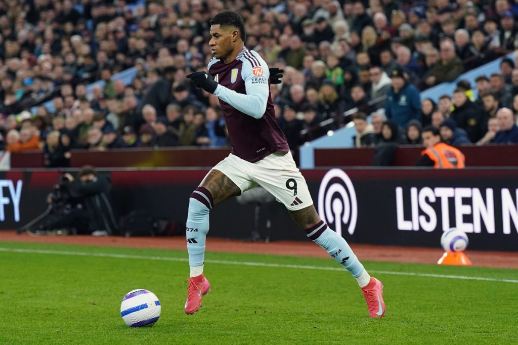 Aston Villa's Marcus Rashford during the Premier League match at Villa Park, Birmingham. Picture date: Saturday February 22, 2025.