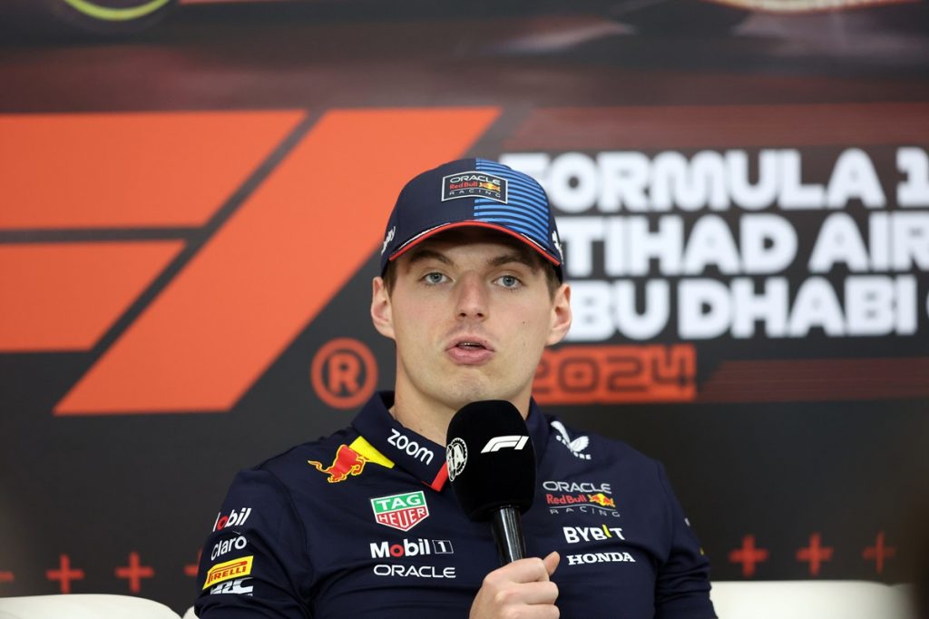 epa11758470 Red Bull Racing driver Max Verstappen of the Netherlands attends a press conference ahead of the Formula One Abu Dhabi Grand Prix, in Abu Dhabi, United Arab Emirates, 05 December 2024. The 2024 Formula One Abu Dhabi Grand Prix will be held on the Yas Marina Circuit racetrack on 08 December. EPA/ALI HAIDER